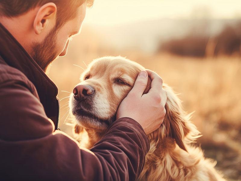 Alter Hund mit Herrchen